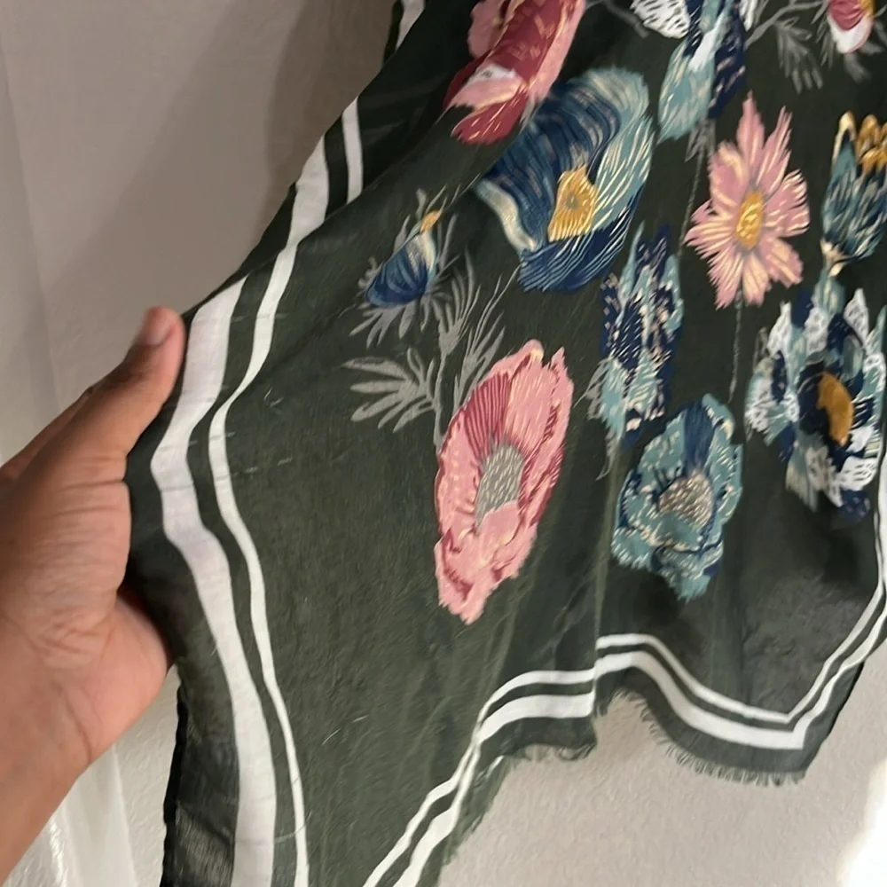 Woven Heart Womens Kimono Wrap Floral One Size Green Multi Color Fringe